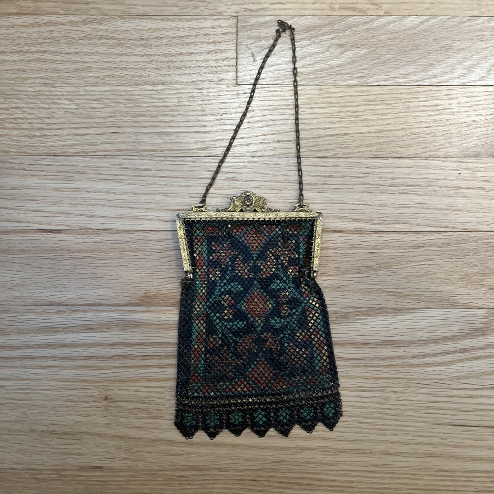 Antique Mandalian Mfg Co Art Deco Enamel Mesh Purse 1920s RARE‎